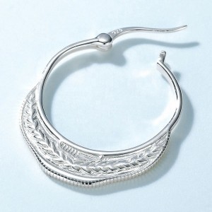 Vintage Handmade Earrings Design Lady Silver Plating Olive Branch Pattern Hoop Earrings in 925 Sterling Silver