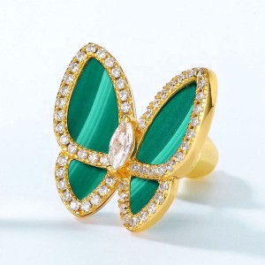 Elegant Women Jewelry Silver High Quality Malachite 5A CZ Stud Butterfly Insect Earrings Wholesale
