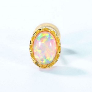 OEM ODM Fashion Women 925 Silver Stud Earrings Wholesale 14k Gold Plated Oval Synthetic Opal Earrings