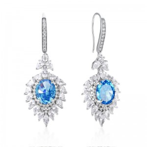 925 Silver Crystal Cubic Zirconia Peacock Feather Earrings Luxury Elegant Lab Grown Diamonds Bridal Drop Earrings for Women