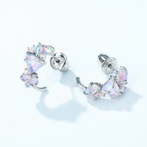 High Quality Fancy Jewelry Silver 925 Opal Small Half Open Hoop Earrings Minimalist Cubic Zirconia With Synthetic Opal Ear Cuffs