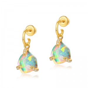 Trendy Jewelry Gold Plated Opal Dangle Earrings Sterling Silver Dainty Gemstone Synthetic Opal CC Drop Earrings For Women