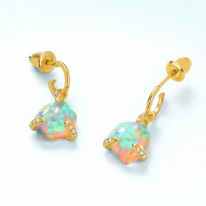 Trendy Jewelry Gold Plated Opal Dangle Earrings Sterling Silver Dainty Gemstone Synthetic Opal CC Drop Earrings For Women