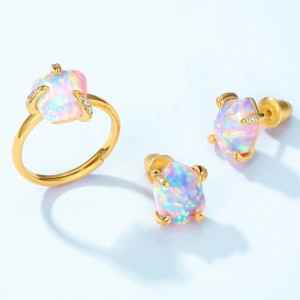 Sterling Silver Vermeil Gold Jewelry Created Created Opal Stud Earrings Boho Style Irregular Stone Synthetic Opal Designer Earrings