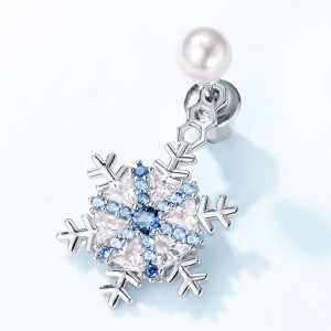 Christmas Jewelry 925 Sterling Silver Shell Pearl Stud Earring With Cubic Zircon And Blue Spinel Snowflake Drop Earrings