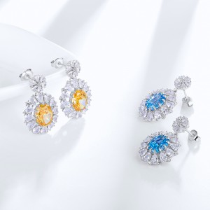 Fashionable Synthetic Gemstone Crystal Diamond Stud Drop Earring Shiny Lab Grown Diamonds Hanging Earring