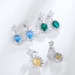 Diamond Luxury Jewelry Flower CZ Crystal Drop Earrings Hypoallergenic 925 Silver Bling Lab Grown Diamond Studs Hanging Earrings