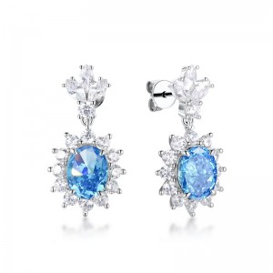 Diamond Luxury Jewelry Flower CZ Crystal Drop Earrings Hypoallergenic 925 Silver Bling Lab Grown Diamond Studs Hanging Earrings