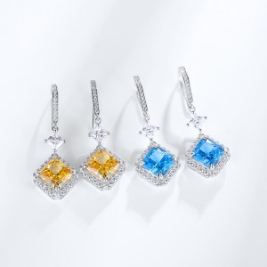 Iced Out Cubic Zirconia Square CZ Crystal Earrings Sterling Silver Hypoallergenic High Carbon Diamond Drop Hook Earrings