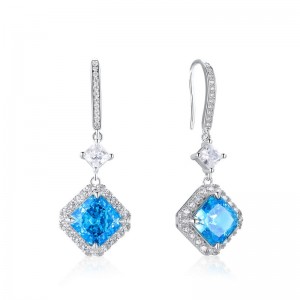 Iced Out Cubic Zirconia Square CZ Crystal Earrings Sterling Silver Hypoallergenic High Carbon Diamond Drop Hook Earrings