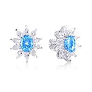 Gemnel 925 Silver Oval Cut Cubic Zirconia Halo Stud Earrings High Carbon Diamonds Flower Gemstone Stud Earring