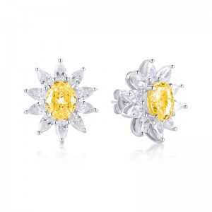 925 Silver Oval Cut Cubic Zirconia Halo Stud Earrings High Carbon Diamonds Flower Gemstone Stud Earring