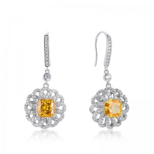 High Carbon Diamonds Flower Dangle Drop Earrings Crystal Cubic Zircon Hypoallergenic Hanging Hook Earring