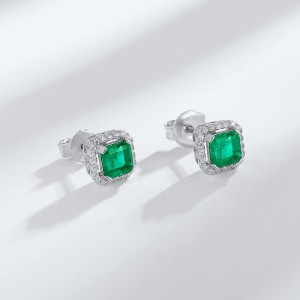 Luxury Jewelry Sterling Silver Square-cut Emerald Earrings Stud Hypoallergenic Bling 3A Zircon And Lab Grown Emeralds Earring