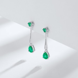 Simple Modern Elegant Water Droplets Green Crystal Drop Earrings Sterling Silver Lab Grown Emeralds Hanging Stud Earrings