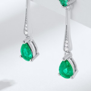 Simple Modern Elegant Water Droplets Green Crystal Drop Earrings Sterling Silver Lab Grown Emeralds Hanging Stud Earrings