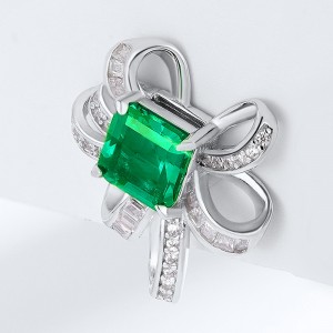 Luxury Jewelry 925 Silver Bling Cubic Zirconia Bowknot Earrings Studs Elegant Fashion Square Cut Lab Grown Emeralds Earrings