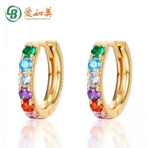 China wholesale Sterling Silver Stone Earrings Suppliers –  Fashion Rainbow Cubic Zirconia 925 Silver Hoop Huggie Earrings – Love & Beauty