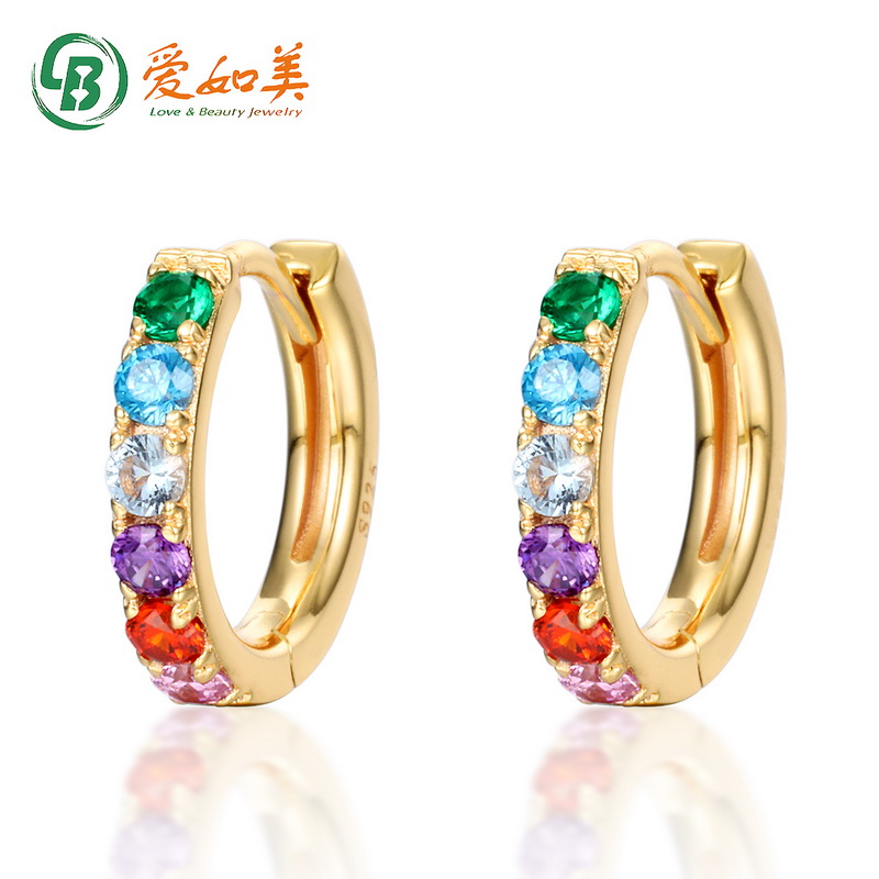 China wholesale 925 Sterling Silver Earrings Wholesale Factories –  Fashion Rainbow Cubic Zirconia 925 Silver Hoop Huggie Earrings – Love & Beauty