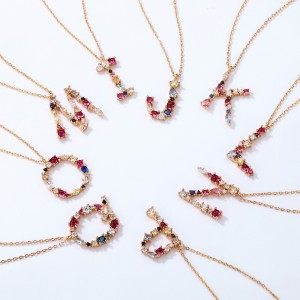 China wholesale Gold Bridesmaid Jewelry Sets Supplier –  European and American style rainbow 26 English alphabet necklace S925 sterling silver color zircon ladies clavicle necklace – L...