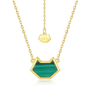 Jewelry Manufacturer Lady Necklace Jewelry Trendy 925 Silver Cat Shape Malachite Natural Stone Necklace