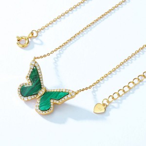 Lovely Ladies Jewelry Necklace Malachite Women Daily Wear 14k Gold Plated Gemstone Butterfly Necklace For Party