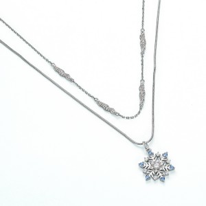 Trendy Silver 925 Snowflake Pendants Light Blue Spinel And 3A Zircon Double Chian Layered Christmas Snowflake Pendant Necklace