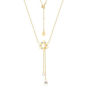 Minimalist Sterling Silver Long Chain Sweater Necklace Gold Plated Pearl And Zicon Charms Tassel Snowflake Pendant Necklaces
