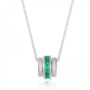 Wholesale Fine Jewelry Crystal Gemstone Pendant Baguette Cubic Zirconia Green Emerald Wheel Pendant Necklace