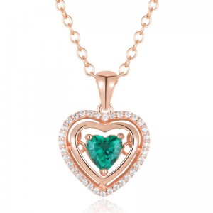 Dainty Gemstone Jewelry Sterling Silver CZ Iced Out Pendant Romantic Heart Shape Created Emerald Necklace Anniversary Gift