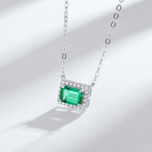 Minimalist Geometric Rectangle Birthstone Necklace Sterling Sliver 925 Cubic Zirconia And Lab Grown Emeralds Pendant Necklace