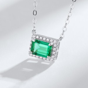 Minimalist Geometric Rectangle Birthstone Necklace Sterling Sliver 925 Cubic Zirconia And Lab Grown Emeralds Pendant Necklace