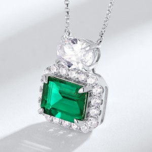 Fine Jewelry Shiny Cubic Zirconia Rectangle Shape Pendant Fashion Elegant Created Emerald Birthstone Necklace For Women