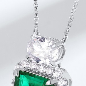 Fine Jewelry Shiny Cubic Zirconia Rectangle Shape Pendant Fashion Elegant Created Emerald Birthstone Necklace For Women