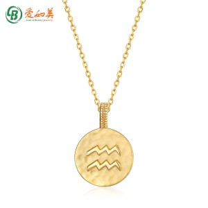 China wholesale Silver Huggie Earrings Manufacturer –  OEM ODM 925 Sterling Silver Gold Plating Engraved Coin Disk Pendant 12 Constellation Sign Pendant – Love & Beauty