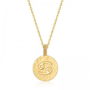 OEM/ODM 12 Zodiac Sign Pendant Customizable Gold Plating Engraved Coin Disk Pendant in 925 Sterling Silver