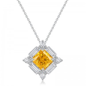 Fancy Diamond Jewelry Square Shape Cubic Zirconia Pendant Sterling Silver Ice Out High Carbon Diamond Pendant Necklace
