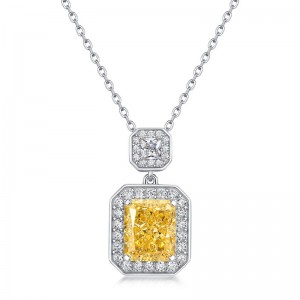 Fashion Shiny Zircon Geometric Rectangle Lab Grown Diamond Pendant Necklace Bling High Carbon Diamond Pendant Necklace Bijoux