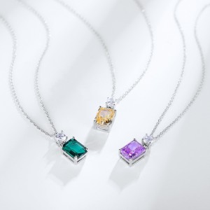 New Cubic Zirconia Women’s Pendant S925 Sterling Silver Classic Simple Fancy Rectangle Lab Grown Diamond Pendant Necklaces