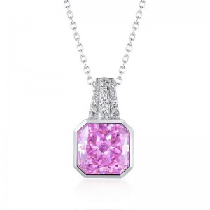 Sterling Silver Square Sparkle Halo Cubic Zirconia Pendant Top Quality High Carbon Diamonds Pendant Necklaces