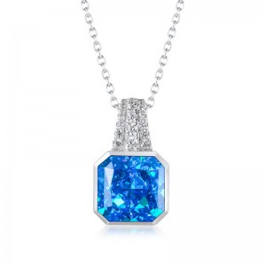 Sterling Silver Square Sparkle Halo Cubic Zirconia Pendant Top Quality High Carbon Diamonds Pendant Necklaces