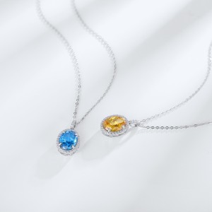 New Simple Sterling Silver Oval Fancy Shape CZ Diamond Pendant Classic Bling Lab Grown Diamond Pendant Necklace