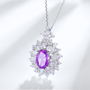 Dainty Lucky Flower Cubic Zirconia Pendant Shiny Crystal Sterling Silver Lab High Carbon Diamond Pendant Charm