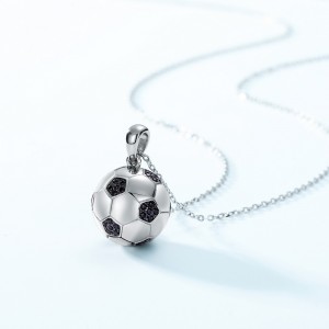 Hot Sell Real Silver 925 Football Pendant Hip Hop Style Black Nano Soccer Ball Pendant Necklace For Men And Women
