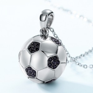 Hot Sell Real Silver 925 Football Pendant Hip Hop Style Black Nano Soccer Ball Pendant Necklace For Men And Women