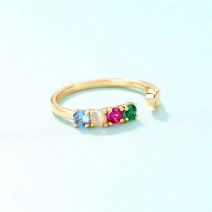 Natural Opal Heart Jewelry Multi Gemstone Sterling Silver Rainbow Color Stone Cuff Ring For Women