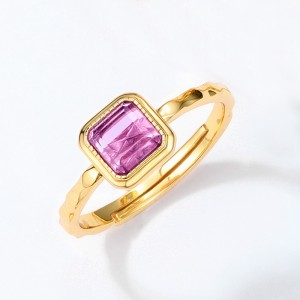 925 sterling silver square amethyst ring wholesale trendy adjustable engagement wedding natural gemstone ring