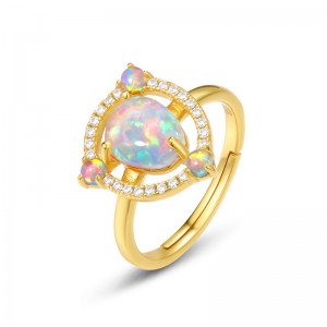 Fine Jewelry Adjustable October Birthstone Created Opal Rings Cubic Zirconia Synthetic White Fire Opal Rings
