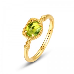 Dainty Gold Plated 925 Sterling Silver Petite Gemstone Ring Adjustable Simple Birthstone Natural Peridot Ring For Women