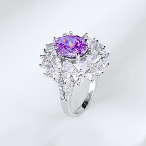 Luxury Elegant 925 Silver Full Diamond Ring Bling Shining Big Stone Lab High Carbon Diamond Wedding Band Ring